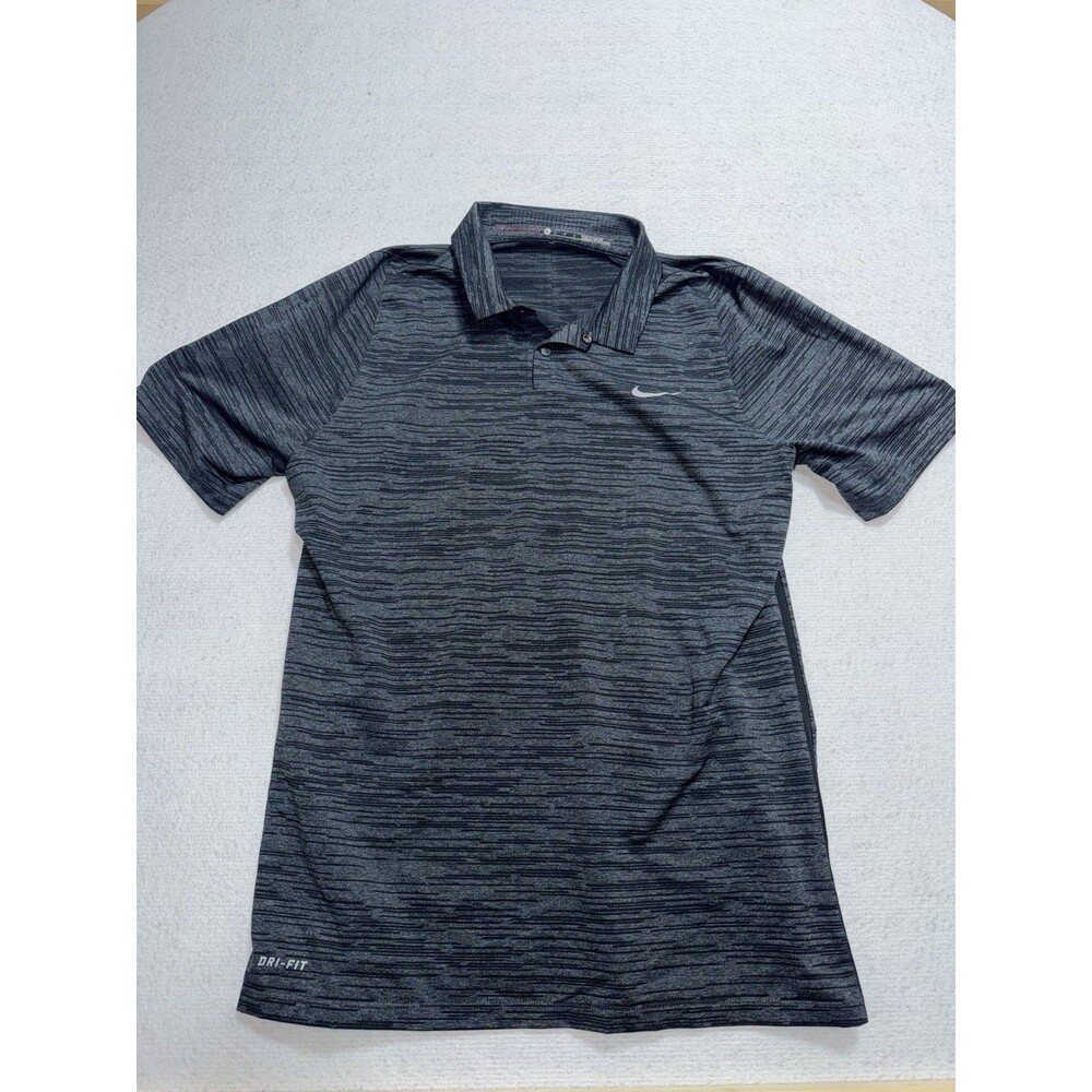 Nike Tiger Woods Collection Dri-Fit Golf Polo Men's L Black Gray Stripe